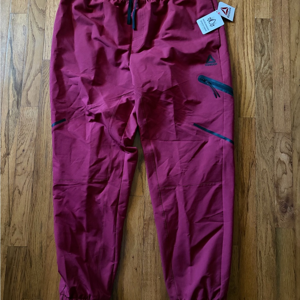 Reebok Breakthrough Maroon Active Jogger Pants with Black Zippers